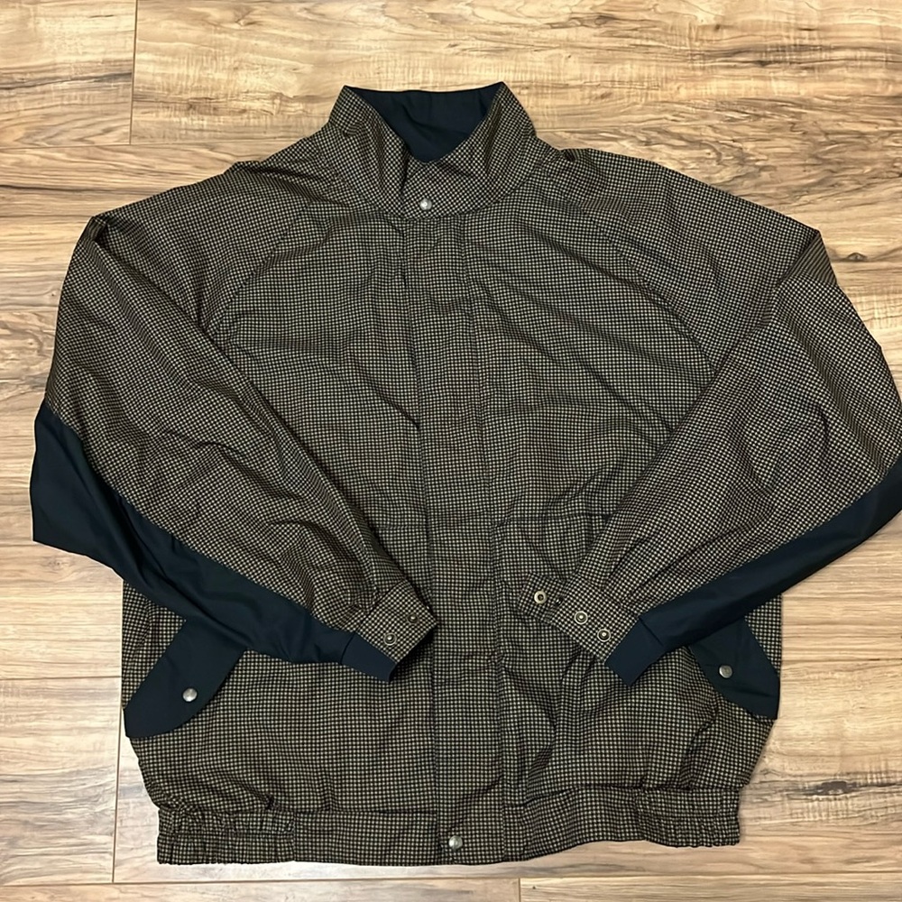DryJoys FootJoy Men’s Windbreaker Jacket Brown Houndstooth Sz XXL